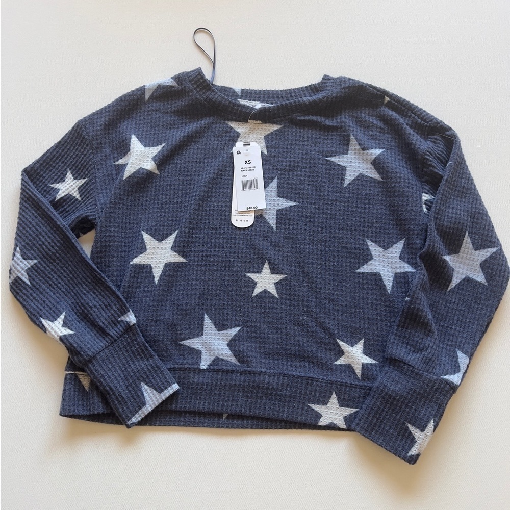 NWT Women's Olive & Oak Waffle Stars Long Sleeve Top MSRP $40 (A)